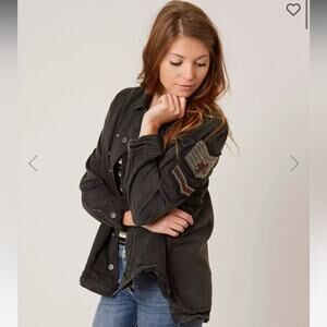 Free People Black Military Shirt Jacket